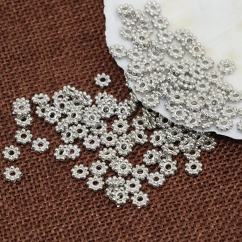 Precio al por mayor accesorios separadores de bolas de 5 mm, 100pcs plata del color de la nieve en forma de flor elegante para la fabricación de joyas B2546