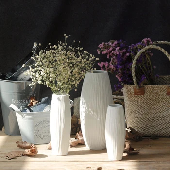 Grueso de cerámica seca florero de decoración del hogar simple pequeño blanco fresco jarrón de cerámica de la sala de estar de la decoración del jardín florero