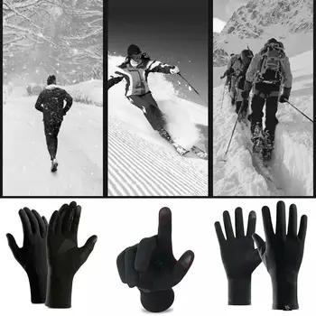 Invierno deportes al aire libre guantes, cálido toque de pantalla, completa de los dedos de montañismo de la luz además de a prueba de viento, antideslizante, de terciopelo, R7U0
