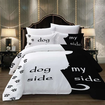 En blanco y negro de ropa, Gato, Perro, Él y su Pareja de cama funda de Almohada Personalizada funda de Edredón Conjunto de Colcha