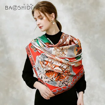 [BAOSHIDI] de seda de las mujeres de la moda bufanda,16m/m de espesor Infinito 132*132 invierno bufandas, marca de Lujo de regalos de la dama de seda pura chal
