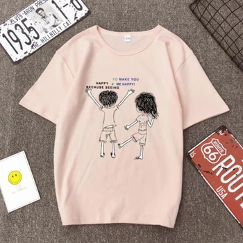 Nueva Moda de la camiseta de Mujer Primavera Verano Lindo de Impresión de Manga Corta O de Cuello de Algodón Spandex camiseta Casual Suelta la camiseta Femme