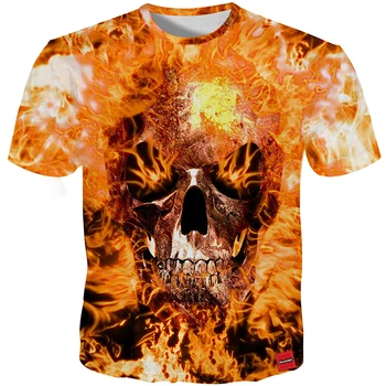 YFFUSHI Macho 3d Camisetas de Diseño Propio Fuego Cráneo de Impresión Monstruo de la Impresión 3D de Ambos lados de Hip Hop de Manga Corta de la Camiseta de la Más Tamaño 5XL