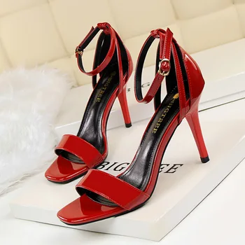 BIGTREE las Mujeres de las Bombas de 2019 Nuevo de las Mujeres zapatos de Tacón Alto de Cuero de Patente de las Mujeres Zapatos de Correa de Tobillo de las Mujeres Sandalias Sexy Zapatos de Fiesta Zapatos Rojos
