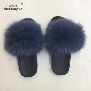 Linhaoshenyue 2020 caliente real de piel de zorro Zapatillas para mujer zapatos de inicio Adecuada para el verano y el otoño