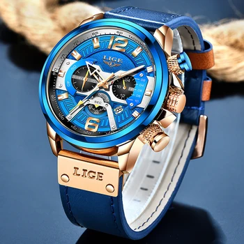 LIGE Mens Relojes 2020 Nueva de Cuero de Lujo Reloj Para los Hombres Impermeable Reloj de Cuarzo Masculina de la Marca Sport Cronógrafo Relogio Masculino