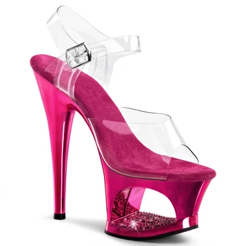 17cm sexy hueco de la galvanoplastia, con incrustaciones de diamante de la pasarela de las mujeres zapatos de modelo de alojamiento de zapatos de baile de tubo de acero zapatos de baile de flash