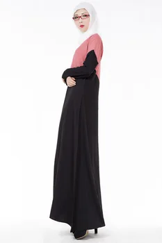 WEPBEL Abaya Musulmán Color del Vestido Patchwork turco Completo de la Manga O Cuello Alto Vestido de la Cintura