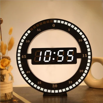 3D LED Digital Reloj de Pared Electrónico Resplandor de la Noche de la Ronda de Relojes de Pared Ajustar Automáticamente el Brillo de Reloj de Escritorio de Enchufe de la UE