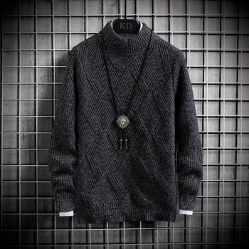 Los hombres de cuello redondo delgado suéter de los hombres delgado de manga larga casual de punto suelto de ropa de abrigo 2020