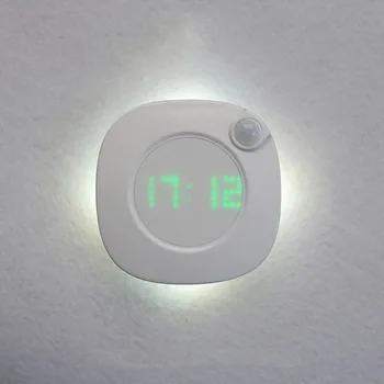 LED Sensor de Movimiento Luz de Noche de Tiempo Digital de la Pantalla del Reloj Dormitorio cuarto de Baño de la Lámpara