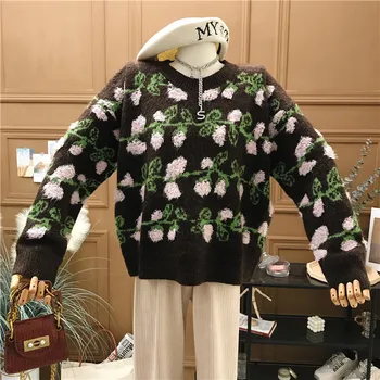La primavera y el Otoño 2020 nuevas prendas de punto jacquard suelto casual de manga larga, suéter largo invierno suéter coreano O-Cuello Pullovers