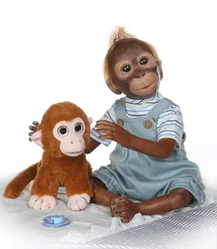 Macaco Muñeca reborn juguetes de bebé 21inch 52cm cuerpo de algodón de silicona mono muñeca realista orangutanes Cosplay Simios muñeca niño de regalo