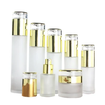 5pcs/lot de Vidrio Esmerilado de Plata de Oro de la Tapa de la Prensa de la Bomba de Pulverización de una Loción de Tóner Botellas de Perfume de la Crema Tarros Cosméticos de Embalaje Contenedor