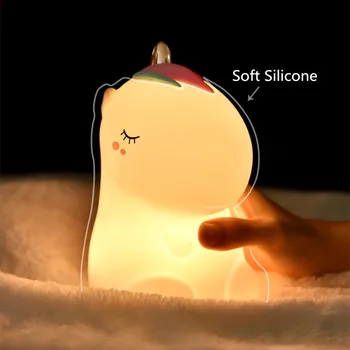 Sensor de contacto de colores Unicornio Luz de Noche LED de dibujos animados de Silicona USB Recargable Dormitorio Lámpara de la Mesita para niños de los Niños del Regalo del Bebé