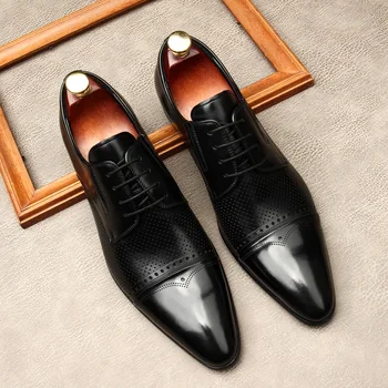 La marca del Diseñador de los Hombres Zapatos de Vestir de Cuero Genuino de Encaje de los Hombres de Zapatos Para Traje Negro Oficina de la Parte Formal de Hombre, Zapatos de la Boda