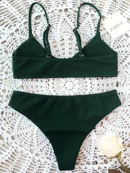 La nueva llegada de las Mujeres sexy correa de baja de la cintura 2pcs Bikini Conjunto Push-up Collar de brasil Triángulo Traje de baño trajes de baño trajes de baño de natación