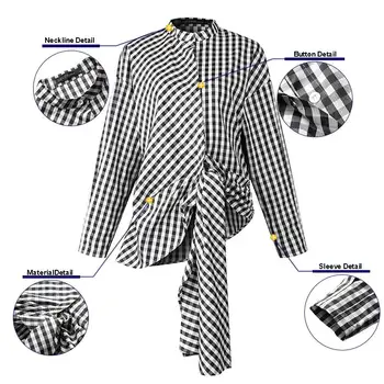 2021 Otoño pajarita de Verificación Blusa ZANZEA Elegante de la tela Escocesa de Trabajo OL Camisa de Mujer de Manga Larga Túnica Tops de Mujer Blusas Chemise Más el Tamaño