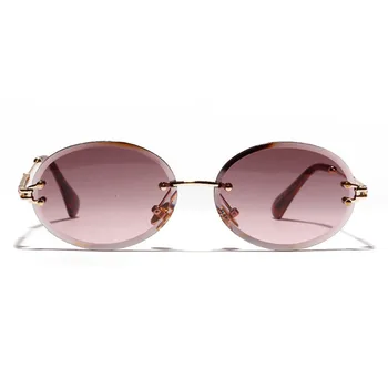 Las gafas sin montura Ovalada Gafas de sol de las Mujeres Sin marco 2020 Oro Marrón Metálico Marco de la Ronda de Pequeñas Gafas de Sol de Verano Tonos para Damas UV400