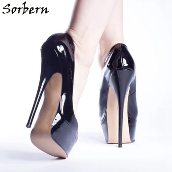 Sorbern Mujeres Sexy zapatos de Tacón Alto de las Bombas de 18Cm Plataforma del Dedo del pie Abierto Resbalón En piel Genuina De 2020 Zapato Personalizado de 20 cm 22 cm de Zapatos