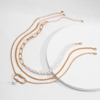 SHIXIN 3 Pcs/Set cuentas de Perlas Collar de Cadena Con Colgante de Capas Gargantilla para las Mujeres 2020 de la Moda Collar de la Joyería de Collier