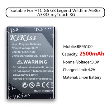 2500mAh Para HTC G6 G8 Leyenda Wildfire A6363 A3333 MyTouch 3G Teléfono Móvil Repalcement Batería BB96100