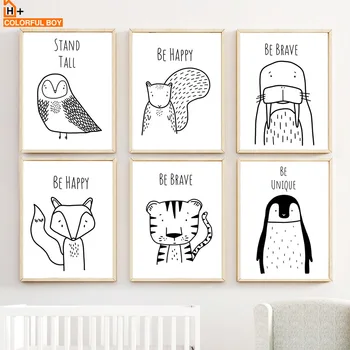 Arte De La Pared De La Lona De Pintura Fox Cebra Tigre Elefante Pingüino De Dibujos Animados Nórdicos Posters Y Impresiones De Imágenes De La Pared De La Habitación De Los Niños Bebé Niño