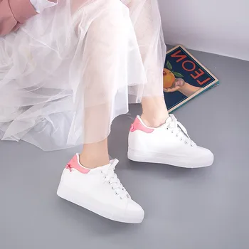 Las Mujeres Wneaker Cuña Zapatillas Blancas Mujer Casual Zapatos De Deporte De Mujer De Moda De Chunky De Zapatillas De Plataforma Vulcanizan Los Zapatos De Instructores