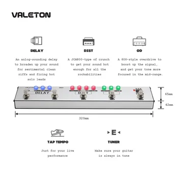 Valeton Múltiples Efectos de la Tira de Pedal De Gutaria Dapper Serie 4 en 1 con un Sintonizador,Overdrive,Distorsión,Delay Pedal de Efecto VES-1