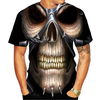 Cráneo de camiseta de los Hombres Esqueleto de T-shirt de Punk Rock de la Camiseta de la Pistola de camisetas 3d T-shirt de Impresión de la Vendimia de los Hombres la Ropa de Verano tops Más el Tamaño