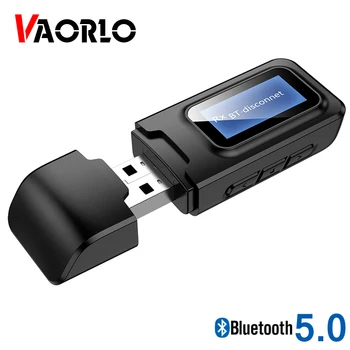 VAORLO USB Bluetooth Transmisor Receptor Con Pantalla LCD de 3.5 MM AUX Estéreo Para PC TV Coche Auriculares 2 EN 1 Wireless Adaptador 5.0