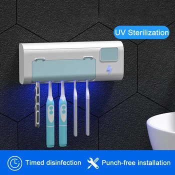 UV de Esterilización Titular de Cepillo de dientes Organizador de Baño montado en la Pared del cuarto de Baño Accesorios de Punch-Instalación gratis a Casa