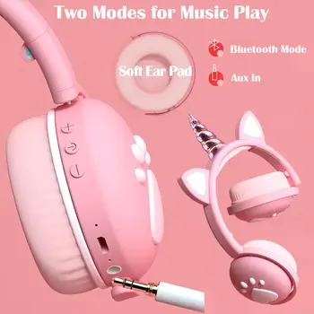 Los unicornios Niños Auriculares de Bluetooth Led que brilla intensamente de Música Estéreo Auricular Plegable caja Fuerte Volumen de los Auriculares para Niños y Niñas Regalos