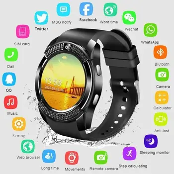V8 Reloj Inteligente Hombres Bluetooth del Deporte de los Relojes de las Mujeres de las Señoras de Rel gio Smartwatch con Cámara Ranura de la Tarjeta Sim Teléfono Android PK DZ09 Y1 A1