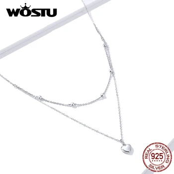 WOSTU Clásico Básico de la Cadena de Fina Plata de ley 925 Collar de Cadena de Joyería de Moda para Mujer Chica corazón sheap Collar de Plata