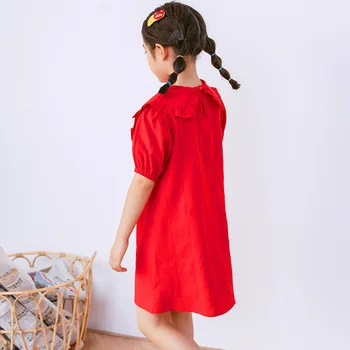 2020 Verano De Chicas Ropa De Adolescente Chica Coreana Linda Princesa Vestido De Algodón Breve Rojo Vestidos De Tamaño 4 6 8 10 12 14 Años