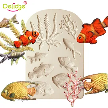 Delidge 1 Pc en 3D de Animales del Mar de Peces de Coral de Silicona Molde de la Torta del Fondant Forma de Decorar la Bandeja para Hornear Molde de Chocolate de Confitería Gadge