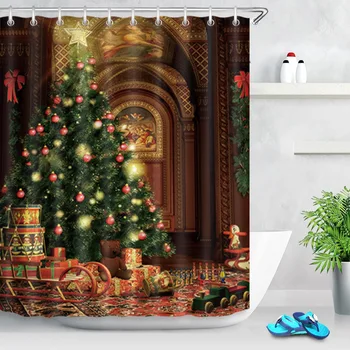 LB Vintage de la Casa de las Cortinas de la Ducha Feliz Navidad Bola de Árbol de Lujo Lavable cuarto de Baño Cortina de Tela de Poliéster para Bañera Decoración