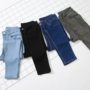 Plus Tamaño 5XL Cintura Alta Pantalones Vaqueros de las Mujeres de la Vendimia de Streetwear Skinny Jeans de Mujer Pantalones Casuales de las Señoras de los pantalones Vaqueros del Lápiz Pantalones K575