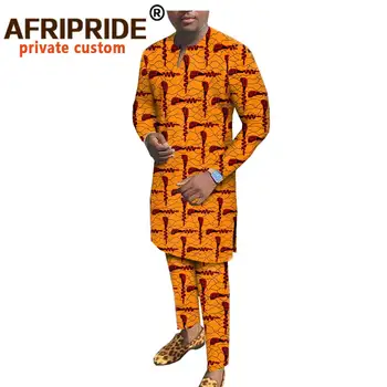 2020 Hombres Africanos Conjunto de Ropa de Dashiki de Impresión Tops Blusas y Camisetas de Ankara Pantalones Florales Trajes Outwear AFRIPRIDE A1916012