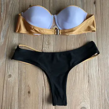 2piece conjunto de las mujeres bikini Sexy Sujetador cortos 2021 de Verano de Algodón Dorado de Empalme de la Hebilla de la super bikini trajes de señoras conjunto de traje de twinset