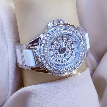 2020 la parte superior de la marca de lujo reloj de pulsera para las mujeres blancas de la banda de cerámica señoras reloj de cuarzo de las mujeres de la moda los relojes de diamantes de imitación negro BS
