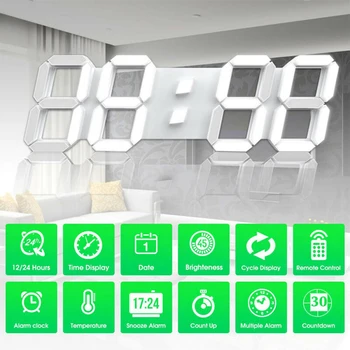 Digital Reloj de Pared 3DLED Pantalla de Alarma de los Relojes de Pared de la Oficina del Reloj de Mesa de Escritorio Reloj de Pared de Diseño Moderno Dormitorio Sala de estar Reloj