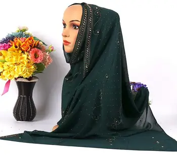 H1220 Última gran tamaño de la burbuja de gasa musulmán bufanda larga con pedrería en toda la bufanda, hiyab islámico bufanda,entrega rápida