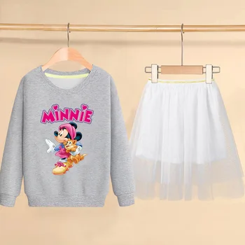 Disney Minnie Mouse Niñas Conjuntos de Ropa de Niño del Bebé de dibujos animados Vestido de Cuello Redondo de manga Larga Suéter + tutu Vestido Causal Vestido de las Niñas