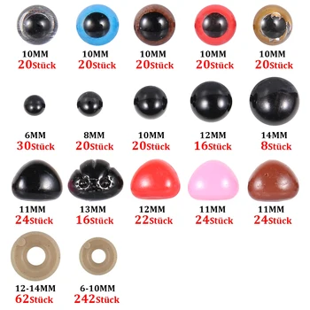 608 Pc DIY Craft Ojos Conjuntos de 6-14mm de artes Plásticas de Seguridad Ojos de Oso de Peluche Muñeca de Ojos, Narices de Muñecas de Artesanía BRICOLAJE Accesorios para la elaboración de