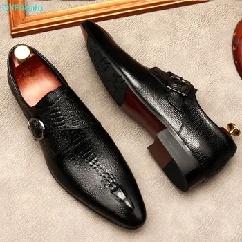 QYFCIOUFU italiano hebilla de Cuero Genuino Hombre de Oxford Zapatos de Vestir Masculina Fiesta de la Boda de la Oficina de Negro marrón Habitual Zapatos Formales