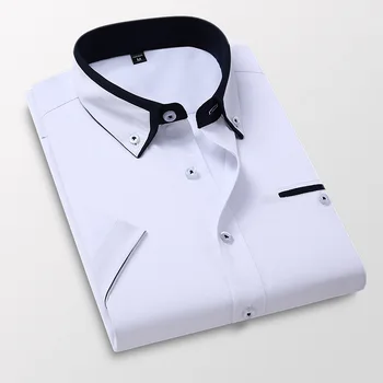 Mens Camisas de Manga Corta Slim Fit Formal Macho Blanco Naby Azul Gris Social de la Empresa Camisas de Vestir 2020 Verano de los Hombres de la Ropa
