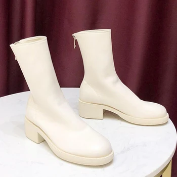 Las Mujeres de la moda Botas Casual de Cuero de la plataforma zapatos Blancos de Mantener caliente Zapatos de Mujer Punta del Dedo del pie de Goma Botas de Tobillo Zapatos Mujer c922