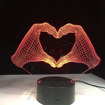 El amor del Corazón el Gesto con la Mano en 3D de la Lámpara de Luz de Noche LED con 7 Colores de Luz para la Decoración del Hogar de la Lámpara Increíble Luz Óptica de Regalo de Navidad